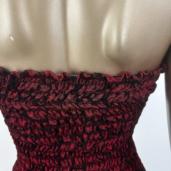 VTG 90s Red Ruffled Loop‎ Neck Sleeveless Smocked Crop Top Sz S Whimsigoth Vamp - Picture 6 of 10